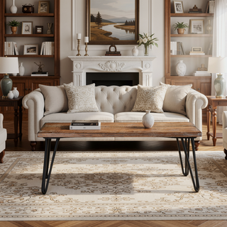 Sunvega Industrial Wood Dining Bench with Rustic Dark Pine Finish and Hairpin Legs