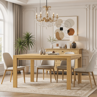 Sunvega 54-inch Square Transitional Solid Oak Veneer Dining Table for 8