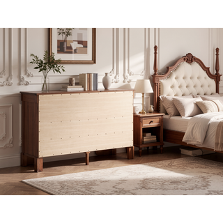 Sunvega Dark Brown Tufted Polyurethane Upholstered King Size Bed Frame