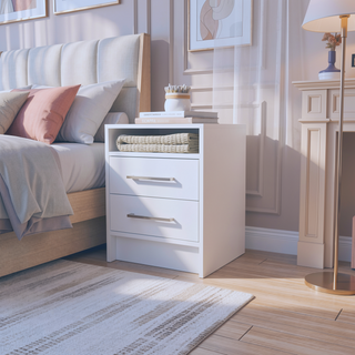 Sunvega White Rectangle Nightstand with Two Drawers and Shelf for Bedroom
