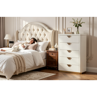 Sunvega Sleek High Gloss Modern Rounded Design Five Spacious Drawers Chest