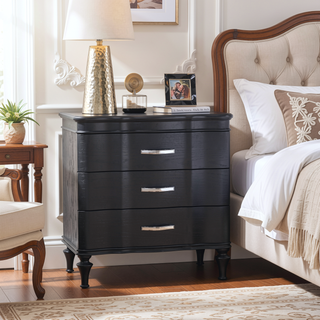 Sunvega Glam Style Black Solid Wood Nightstand with Crystal-like Acrylic Handles