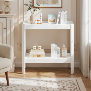 Sunvega White Modern Nightstand with Two Spacious Shelves and Rounded Corners