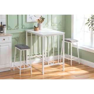 Sunvega Contemporary 3-Piece Bistro Set with White Laminate Table and Grey Cushioned Stools