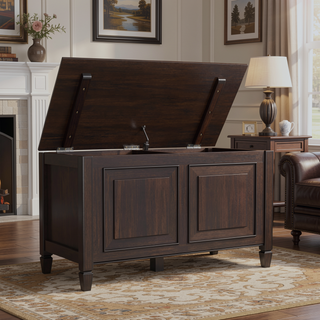 Sunvega Handcrafted Solid Wood Storage Bench Trunk with Lift-Up Lid