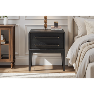 Sunvega Peppercorn Elm Veneer Nightstand with Two Smooth Drawers for Bedroom