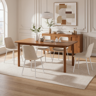 Sunvega Modern Linen Padded Dining Chairs with Sturdy White Metal Legs