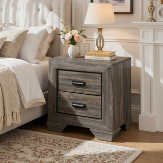 Sunvega Lyndon Weathered Gray Grain Finish Shaker Style Nightstand with Two Drawers