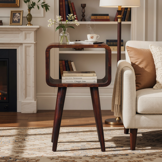 Sunvega Solid Mango Wood Open Compartment Bedside Table with 4 Tapered Legs