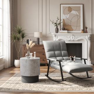 Sunvega Imitation Cement Finish Round Side Table with 4 Adjustable Feet for Indoor Outdoor