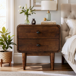 Sunvega Mid-Century Modern Night Stand with Tapered Legs and Solid Wood