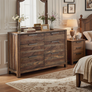 Sunvega Transitional Rustic Natural Tone Solid Wood Dresser with Felt-Lined Drawers