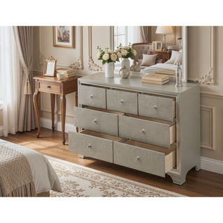 Sunvega Modern Glam Two Drawer Nightstand with Embossed Crocodile Pattern and Champagne Finish