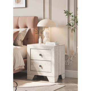 Sunvega Rustic Brown Gray Finish Wooden Nightstand with Two Drawers for Bedroom