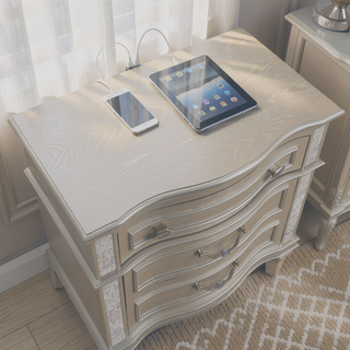 Sunvega Silver Oak Nightstand with Hexagonal Hardware and Turned Tapered Design