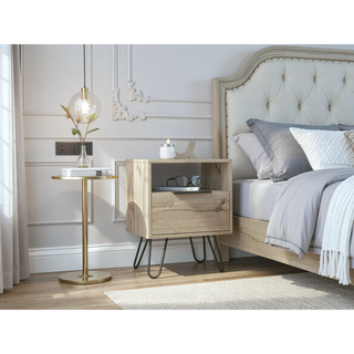 Sunvega Light Oak Nightstand with Hairpin Legs and Drawer Shelf Storage