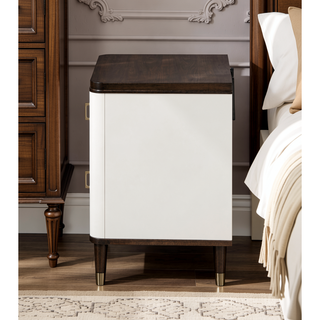 Sunvega Modern White and Brown Nightstand with 2 Slatted Drawers and USB Port