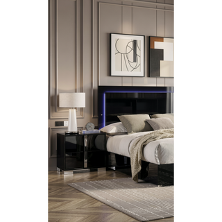 Sunvega Contemporary Bedroom Nightstand with Chrome Legs and UV Finish in Black