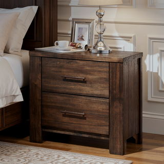Sunvega Classic Oak Finish Nightstand with Two Drawers Wooden Bedroom Furniture