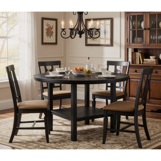 Sunvega Contemporary Charcoal Finish Counter Height Round Dining Table with Lazy Susan