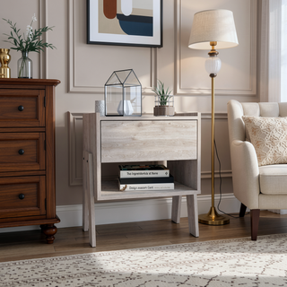 Sunvega Light Gray Nightstand with One Drawer and Open Shelf Storage