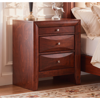 Sunvega Sleek Cherry Nightstand With Three Spacious Drawers And Curved Fronts