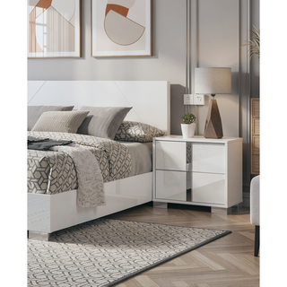 Sunvega Contemporary White Nightstand with Chrome Legs and Handles for Bedroom