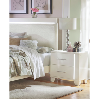 Sunvega White High Gloss Finish Modern Nightstand with LED Light and Dovetail Drawers
