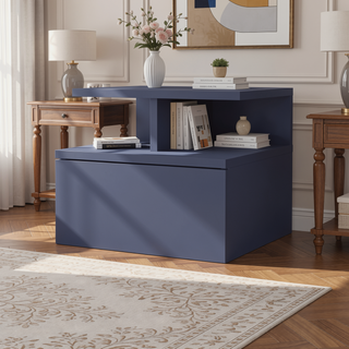Sunvega Healy Nightstand with Drawer and Three Open Shelves in Alby Blue