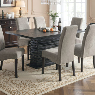 Sunvega Modern Black Rectangular Dining Table with Layered Pedestal Base