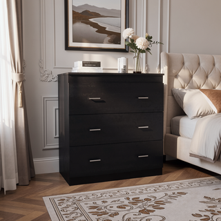 Sunvega 33 Inch White Three Drawer Dresser with Metal Handles and Superior Top