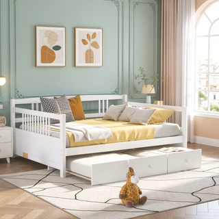 Sunvega Full Size Daybed with Twin Trundle Solid Wood Frame for Living Room