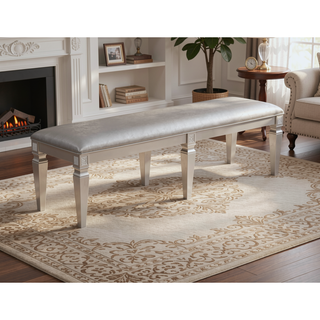 Sunvega Modern Glam Upholstered Bench with Sparkling Embellishments and Silver Gray Finish