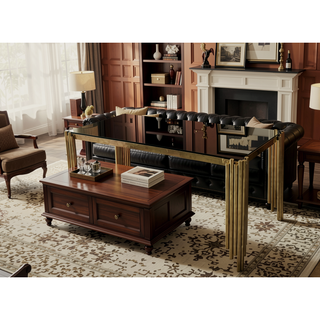 Sunvega Modern Dining Table with Tempered Glass Top and Golden Metal Frame