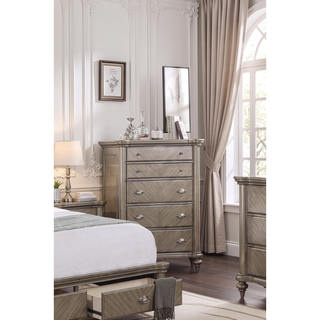 Sunvega Luxury Classic Antique Silver Champagne Finish 2-Drawer Nightstand Bedside Table