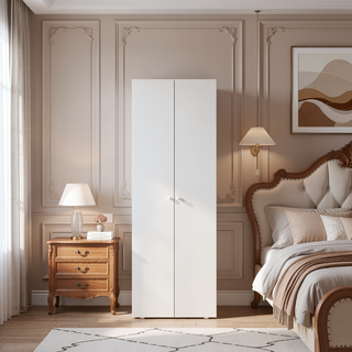 Sunvega Wenge 2-Door Tall Wardrobe Cabinet with Hanging Rod for Bedroom