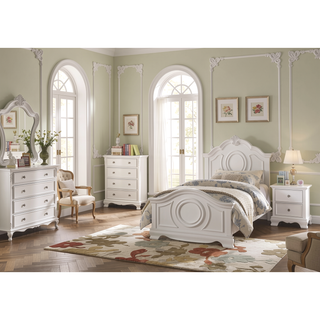 Sunvega White Wood Nightstand with Dovetail Drawers and Polished Nickel Knobs