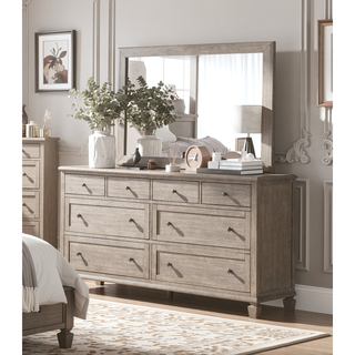 Sunvega Gray Oak Finish Classic Transitional Nightstand with 2 Drawers and Open Shelf