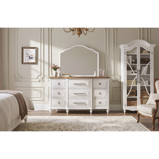 Sunvega Premium Mindi Veneer Triple Dresser in Cement and Sand Finish