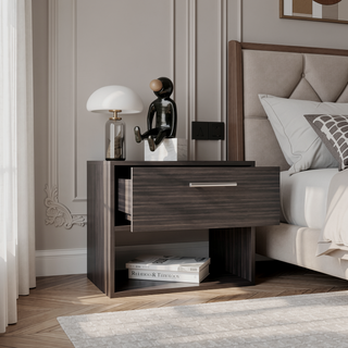 Sunvega Dark Walnut Nightstand with Spacious Drawer and Open Shelf