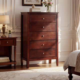Sunvega Fully Assembled 6 Drawer Dresser with French Dovetail Wood Veneer Finish