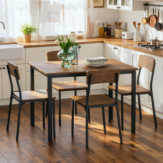 Sunvega 5-Piece Industrial Dining Table Set with 4 Chairs for Small Space
