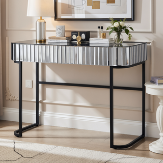 Sunvega Mirrored Makeup Vanity Table with Stainless Steel Base and 2 Drawers