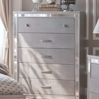 Sunvega Contemporary Silver Chest with Crocodile Texture Diamond Crust Handles