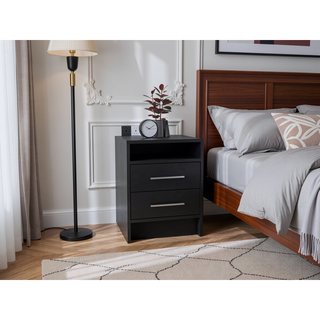 Sunvega Modern Nightstand with Two Spacious Drawers and Metal Handles for Bedroom