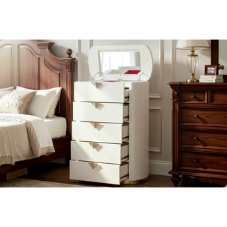 Sunvega Sleek High Gloss Modern Rounded Design Five Spacious Drawers Chest