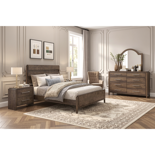 Sunvega Solid Rubberwood Nightstand with Two Drawers in Dark Walnut Finish