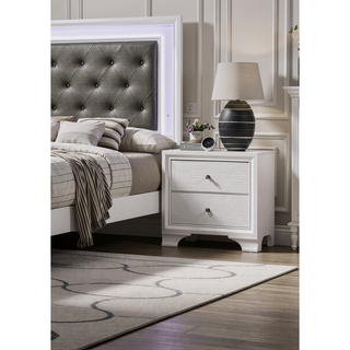 Sunvega Modern Glam White Crocodile Texture Two Drawer Nightstand with Crystal Pulls