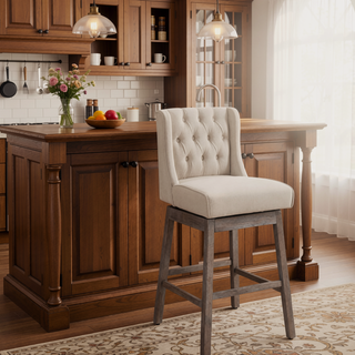 Sunvega Set of Two 180 Degree Swivel Bar Stools with Button Tufted Backs and Footrests