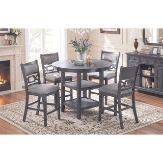 Sunvega Contemporary Round Dining Table with Storage Shelves and 4 Gray Chairs
